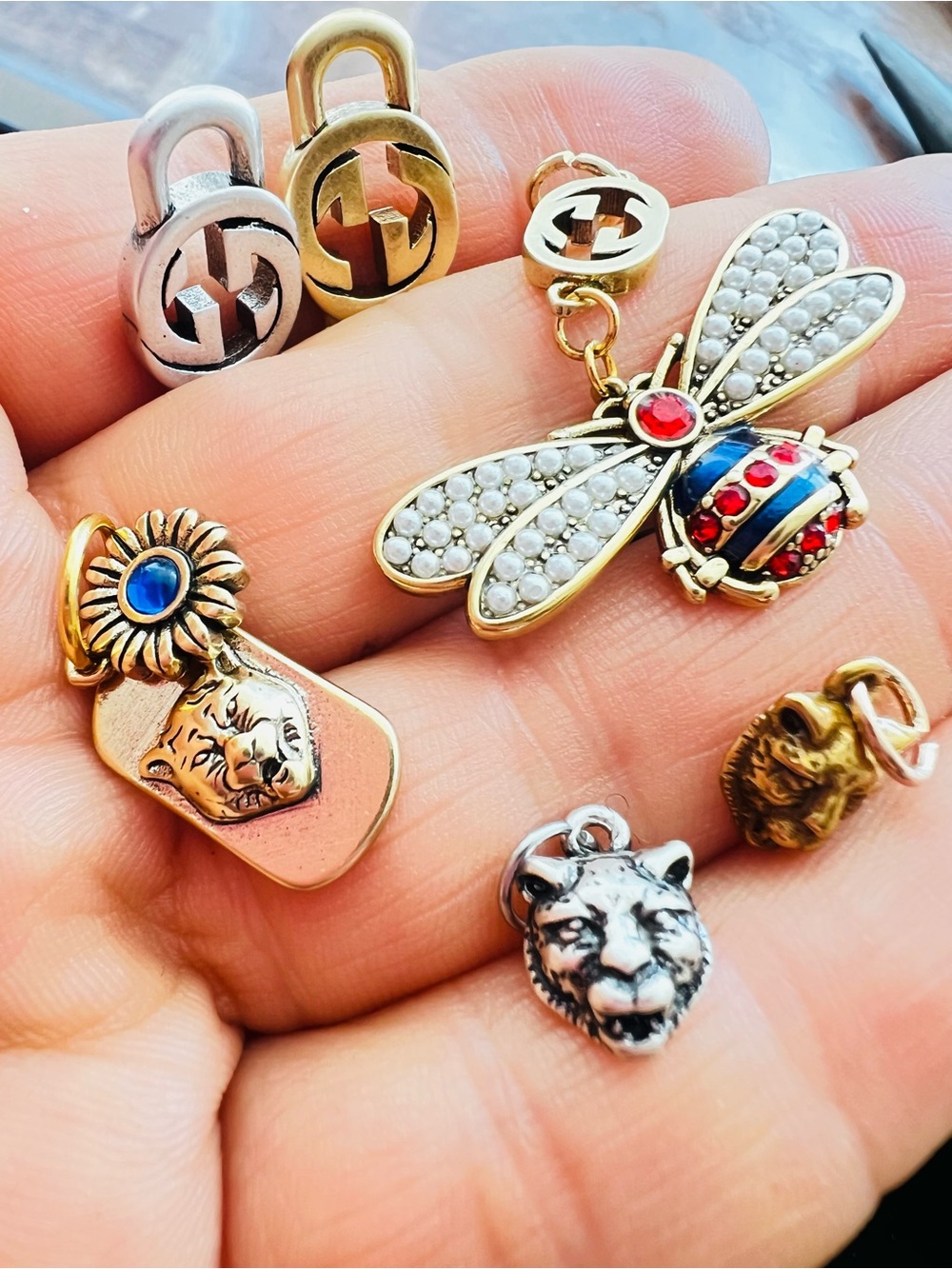 Unbranded mix Gold & Silver Bee Charm Pendant with Red and Blue Enamel Accents